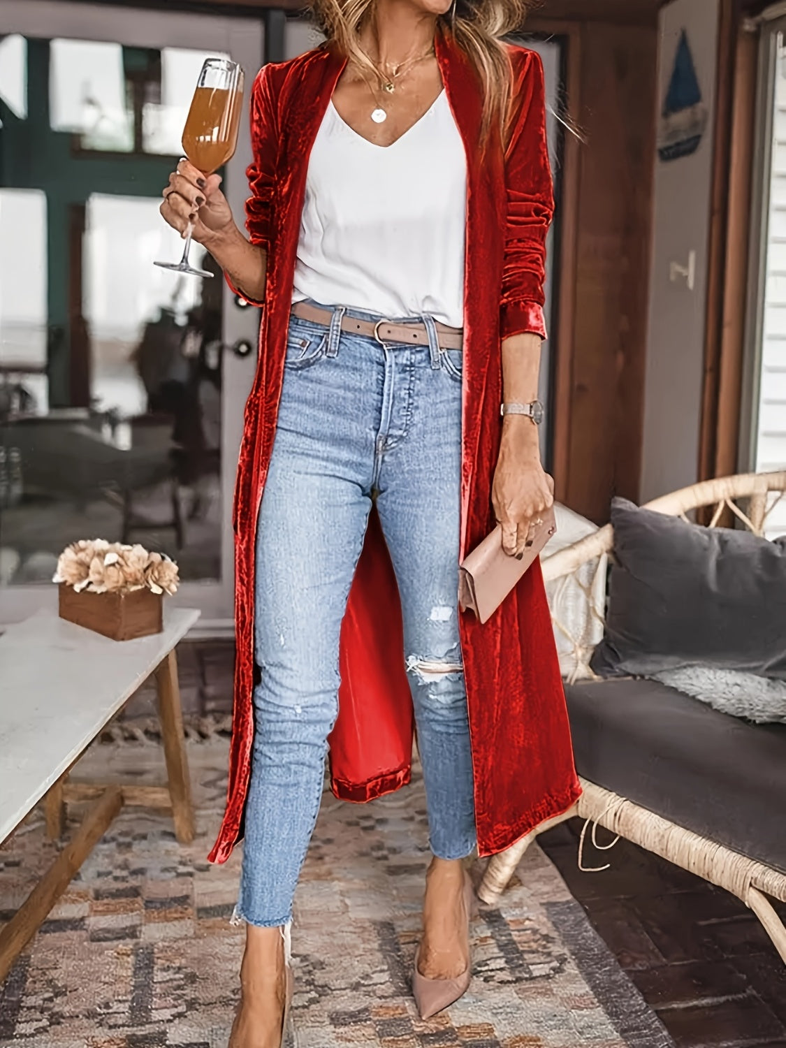 Open Front Long Sleeve Coat - NawdeX