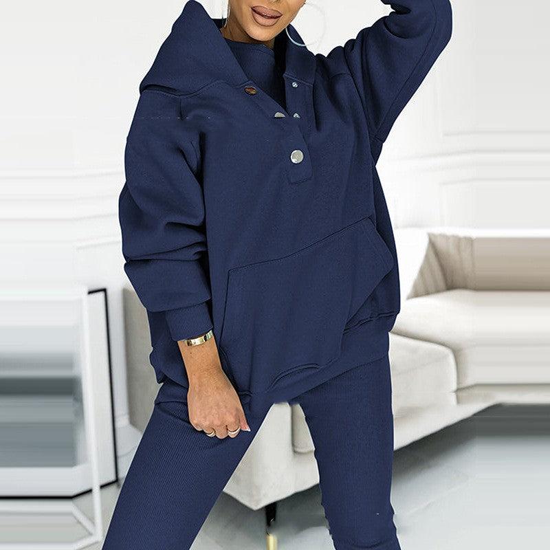 3pcs Women's Sports Loose Hooded  Sweatshirt ,Vest And Slim Trousers - NawdeX