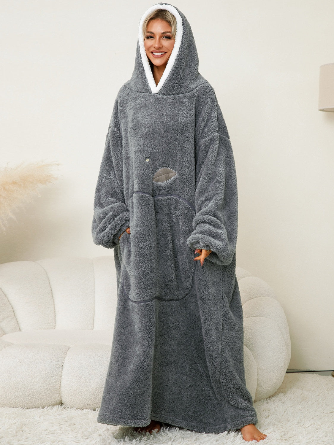 Pocketed Contrast Long Sleeve Hooded Lounge Dress - NawdeX