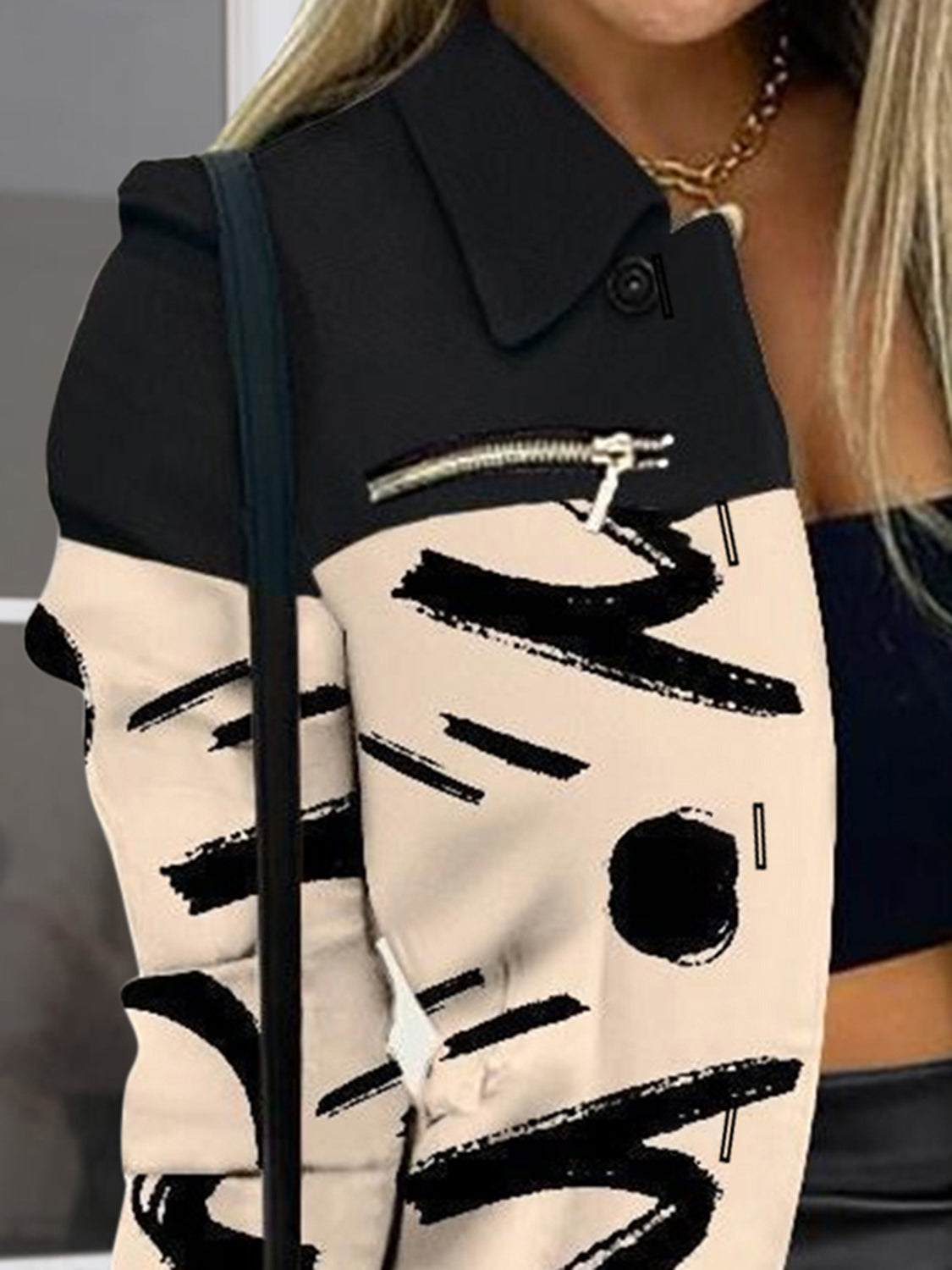 Printed Button Up Zip Detail Shacket - NawdeX