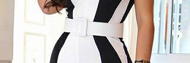 Black And White Contrast Color Slim Fit Jumpsuit (Belt Not Included) - NawdeX