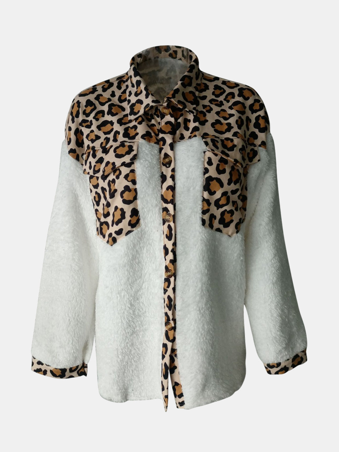 Fuzzy Button Up Long Sleeve Jacket - NawdeX