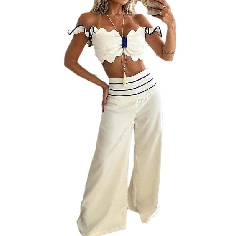 Women's Fashion Casual Off-shoulder Solid Color Two-piece Set - NawdeX