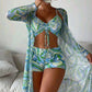 3pcs Pring Bikini With Long Sleeve Cardigan Fashion Summer Beach Swimsuit Women