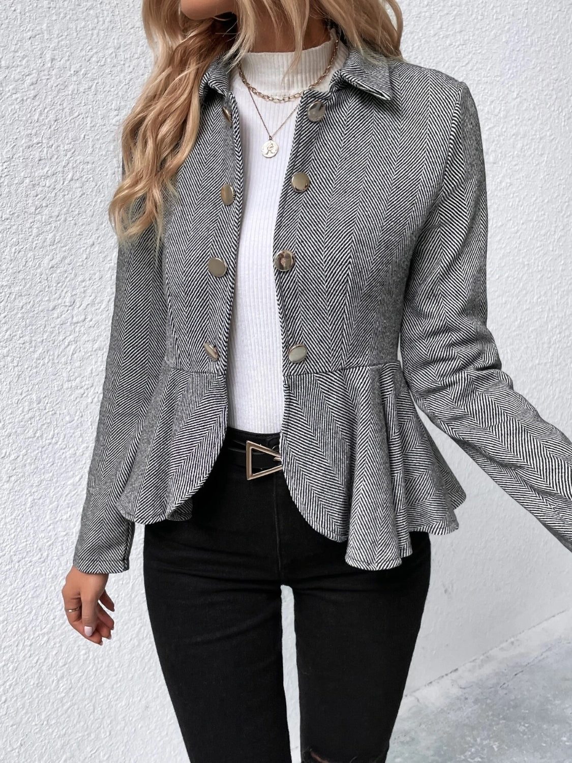Ruffle Hem Collared Blazer - NawdeX