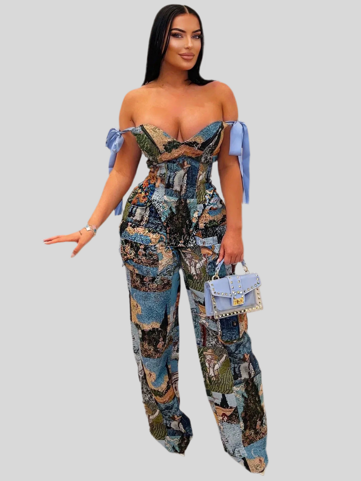 Short Oil Painting Printed Crop Set - NawdeX