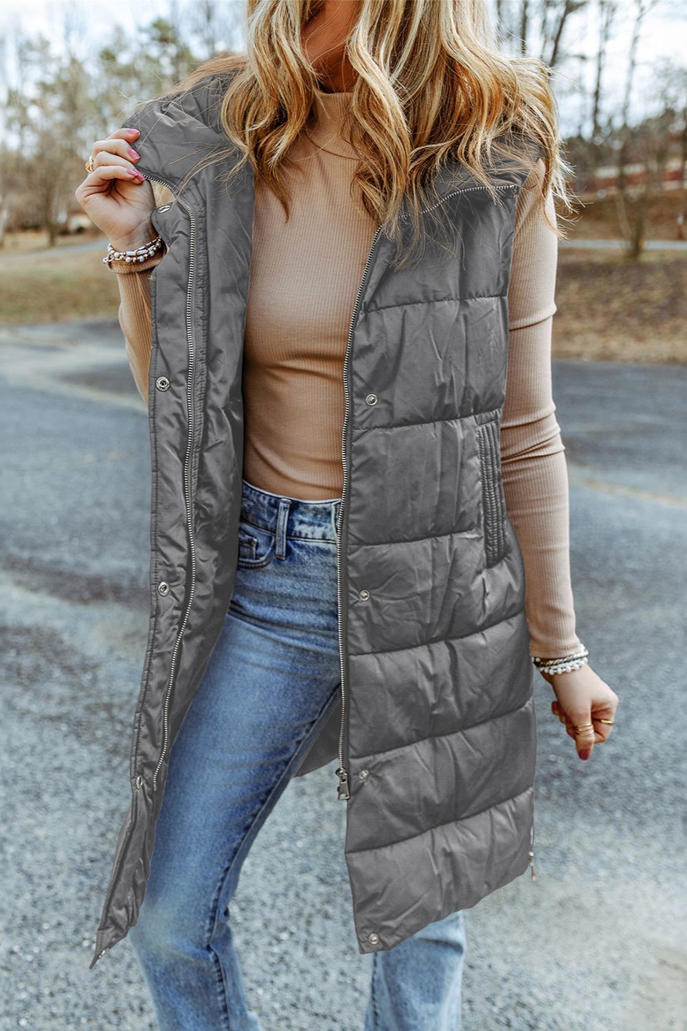 Longline Hooded Sleeveless Puffer Vest - NawdeX