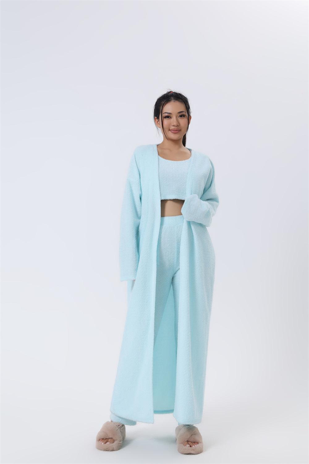 Cozy Pajama Set, 3 Piece Lounge Set, Cute Loungewear, Warm Suit Sets, Matching Set, Lounge Set, 3 Piece Pant Sets, Women Winter Dress - NawdeX