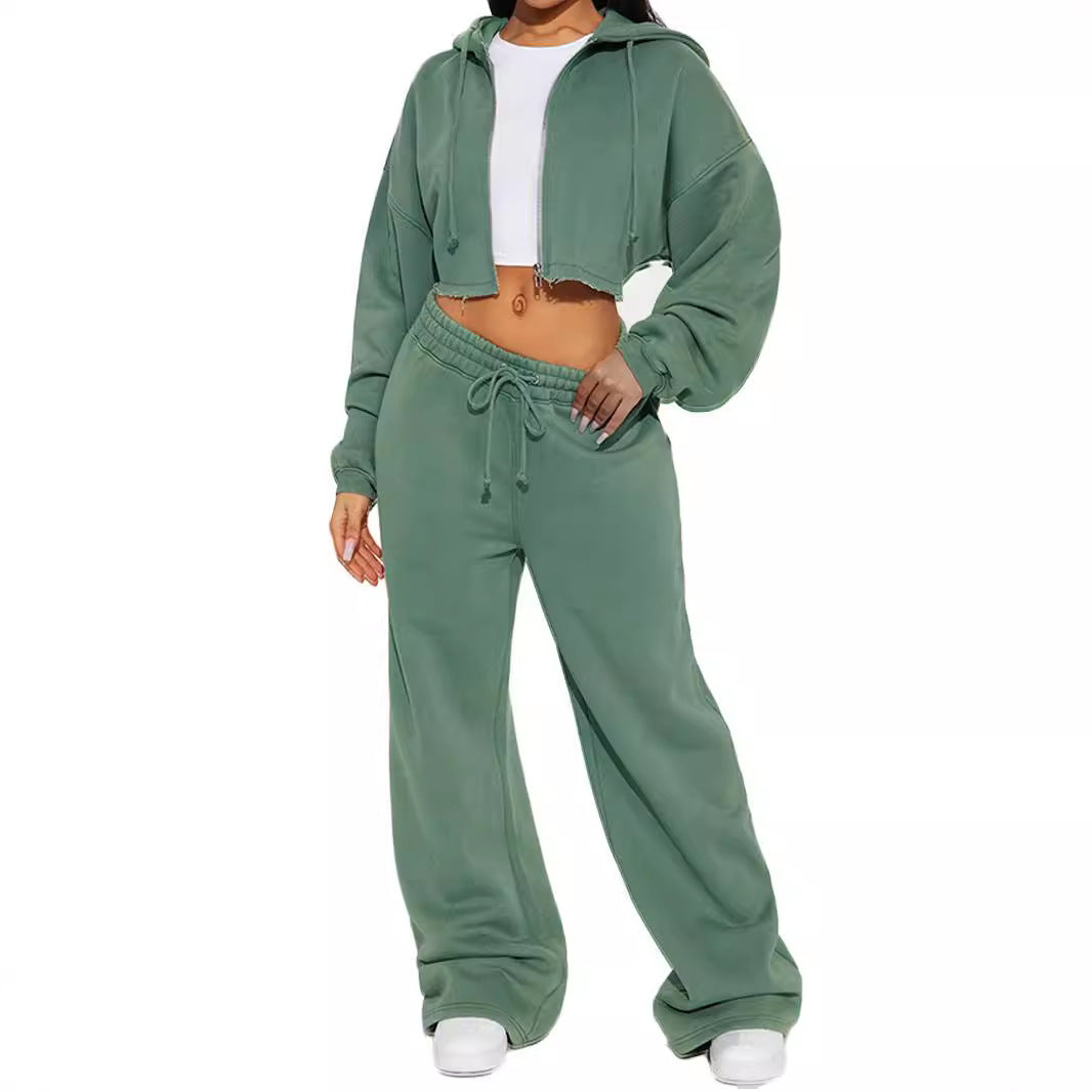 European  Sweater Wide Leg Trousers Suit - NawdeX
