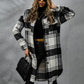 Plaid Collared Neck Long Sleeve Coat - NawdeX