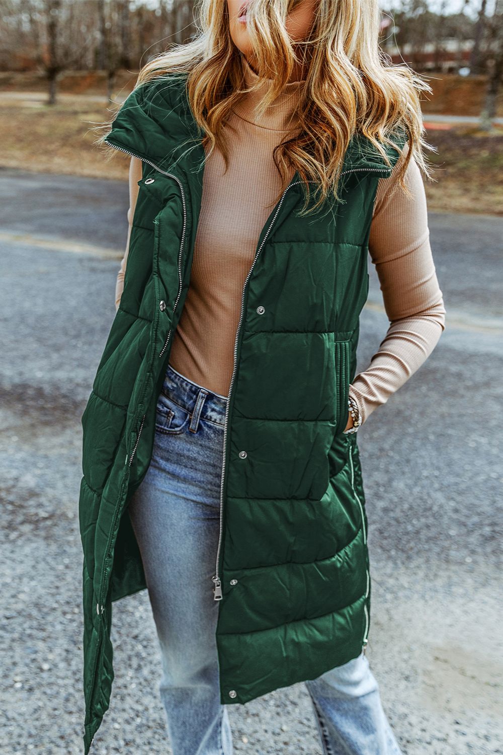 Longline Hooded Sleeveless Puffer Vest - NawdeX