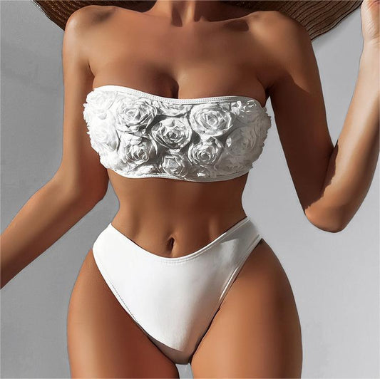 Bikini Swimsuit Women's Sexy Tube Top Solid Color High Waist Swimsuit - NawdeX
