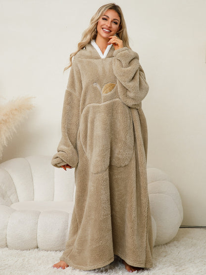 Pocketed Contrast Long Sleeve Hooded Lounge Dress - NawdeX