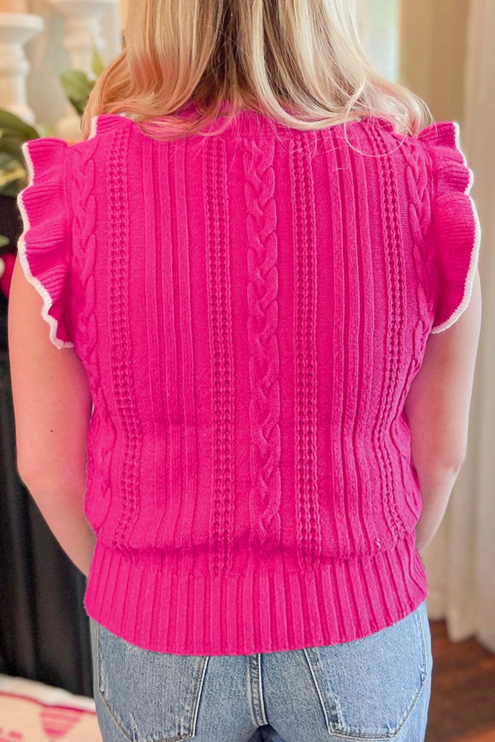 Ruffled Cable-Knit Sweater Vest - NawdeX