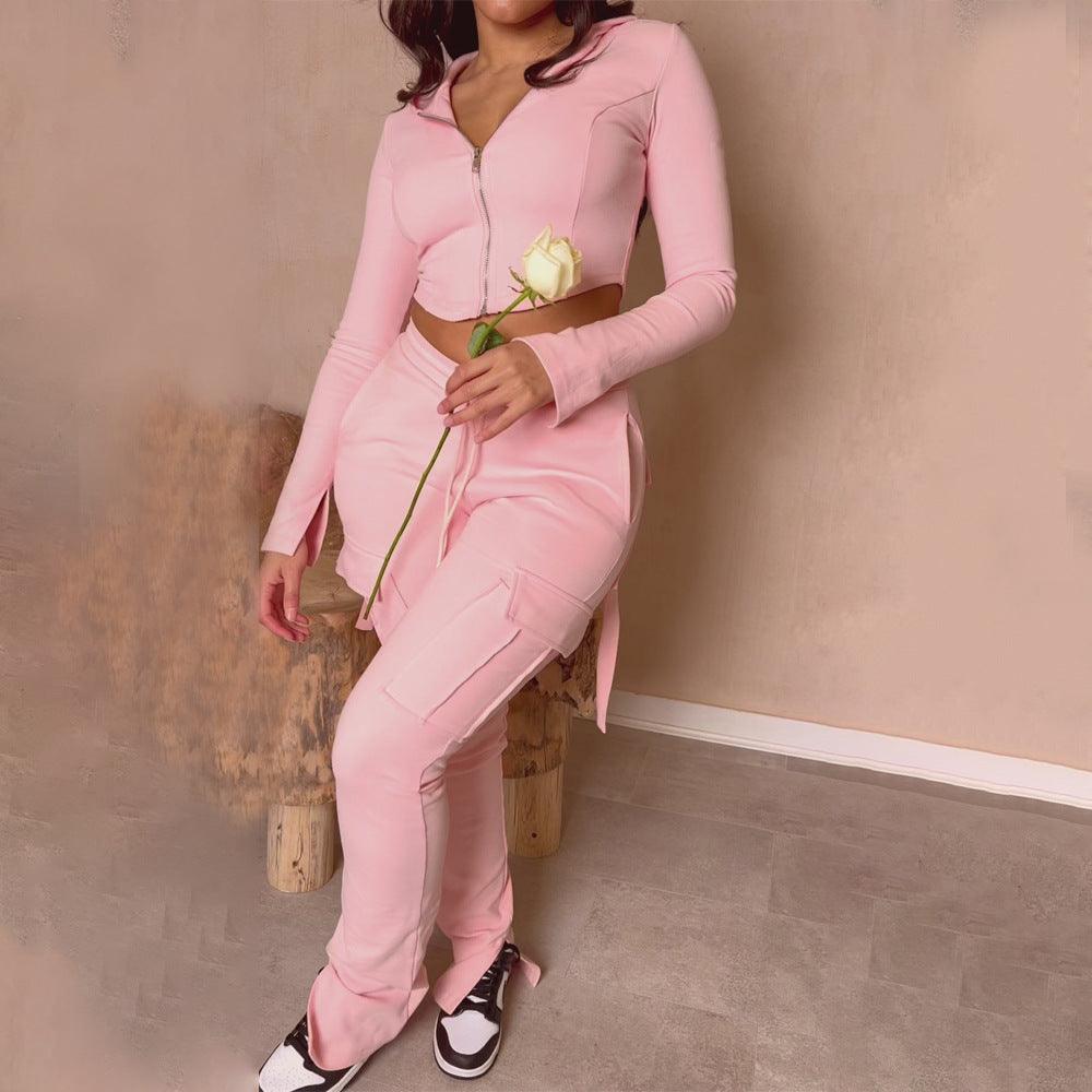 Women's Casual Tight Sportswear Multi-pocket Overalls With Coat And Cap Suit Pants - NawdeX