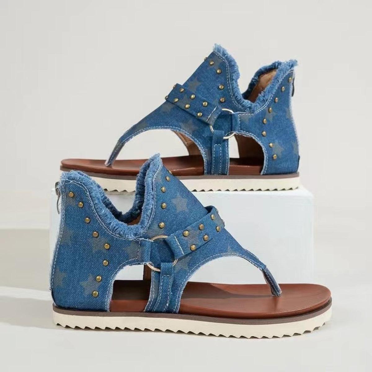 Studded Raw Hem Flat Sandals - NawdeX