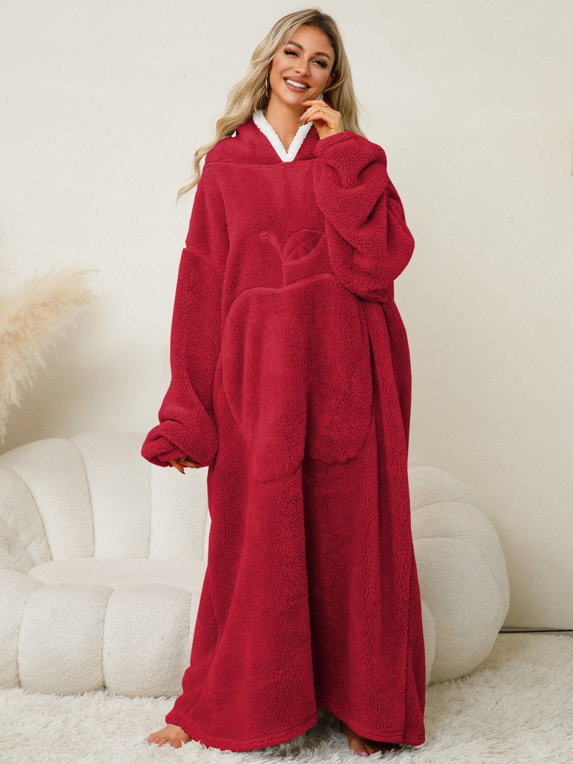 Pocketed Contrast Long Sleeve Hooded Lounge Dress - NawdeX