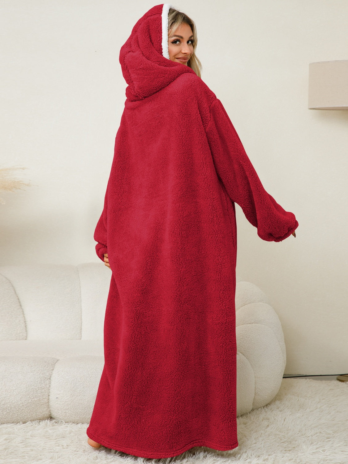 Pocketed Contrast Long Sleeve Hooded Lounge Dress - NawdeX
