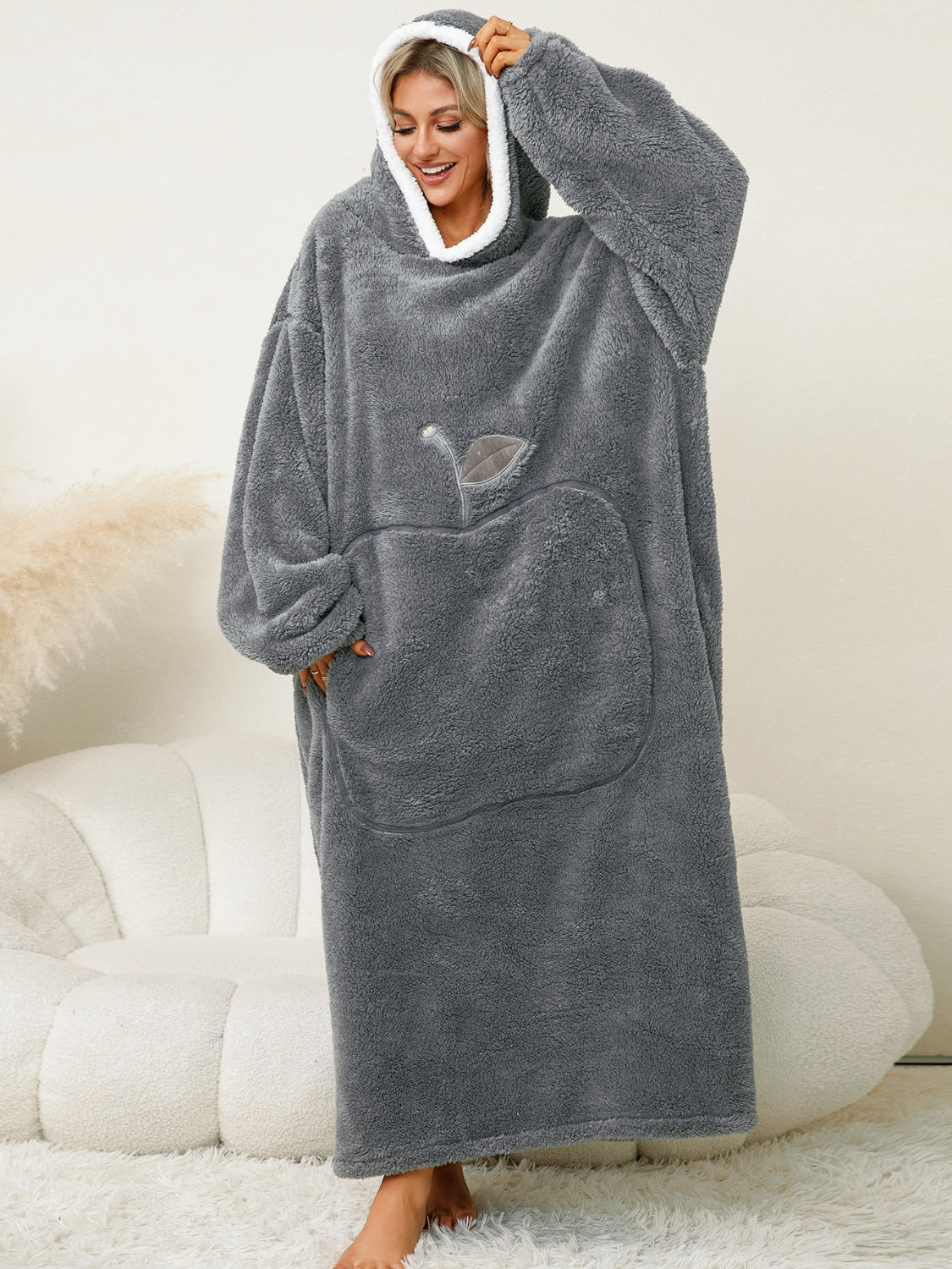 Pocketed Contrast Long Sleeve Hooded Lounge Dress - NawdeX