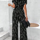 Tied Printed Mock Neck Wide Leg Jumpsuit - NawdeX
