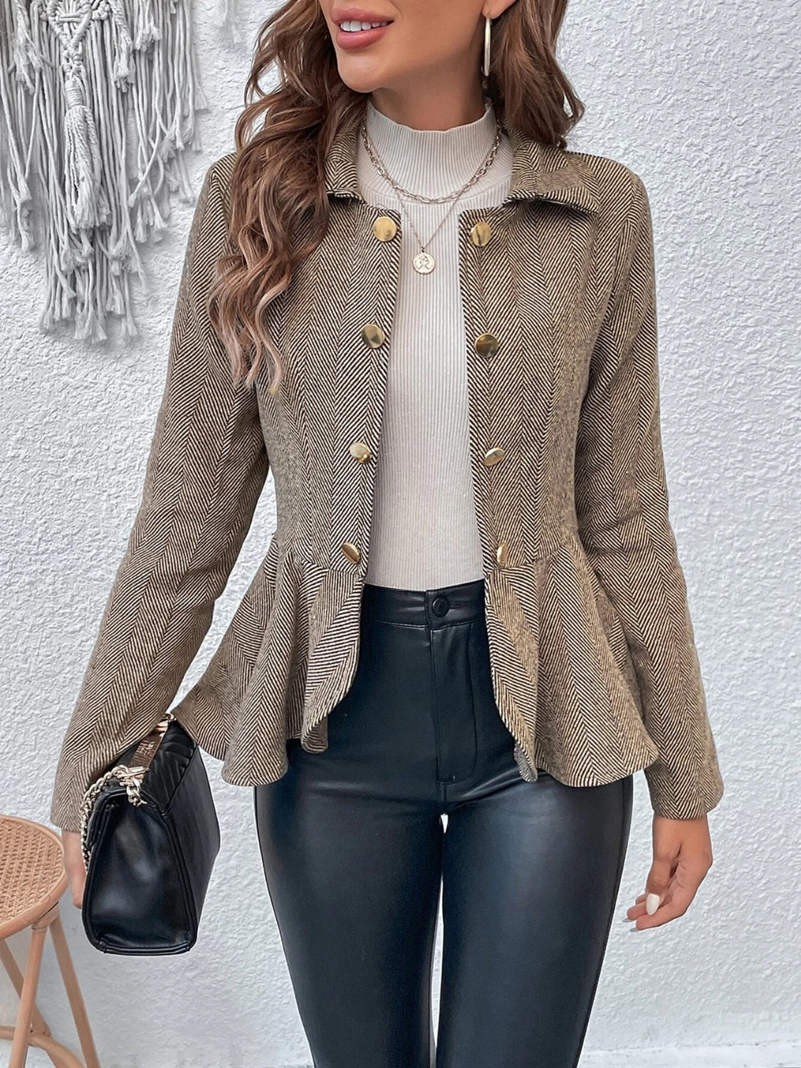 Ruffle Hem Collared Blazer - NawdeX