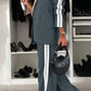 Full Size Contrast Lapel Collar Top and Pants Set - NawdeX