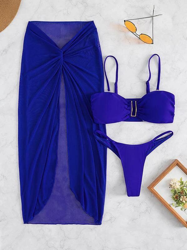 Multicolor Bikini Three-piece Set Long Culottes Yarn French Style - NawdeX