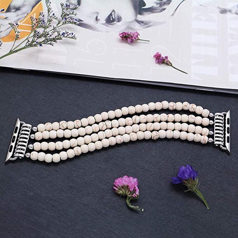 Beaded Jewelry Four Row Pearl Onyx Strap - NawdeX