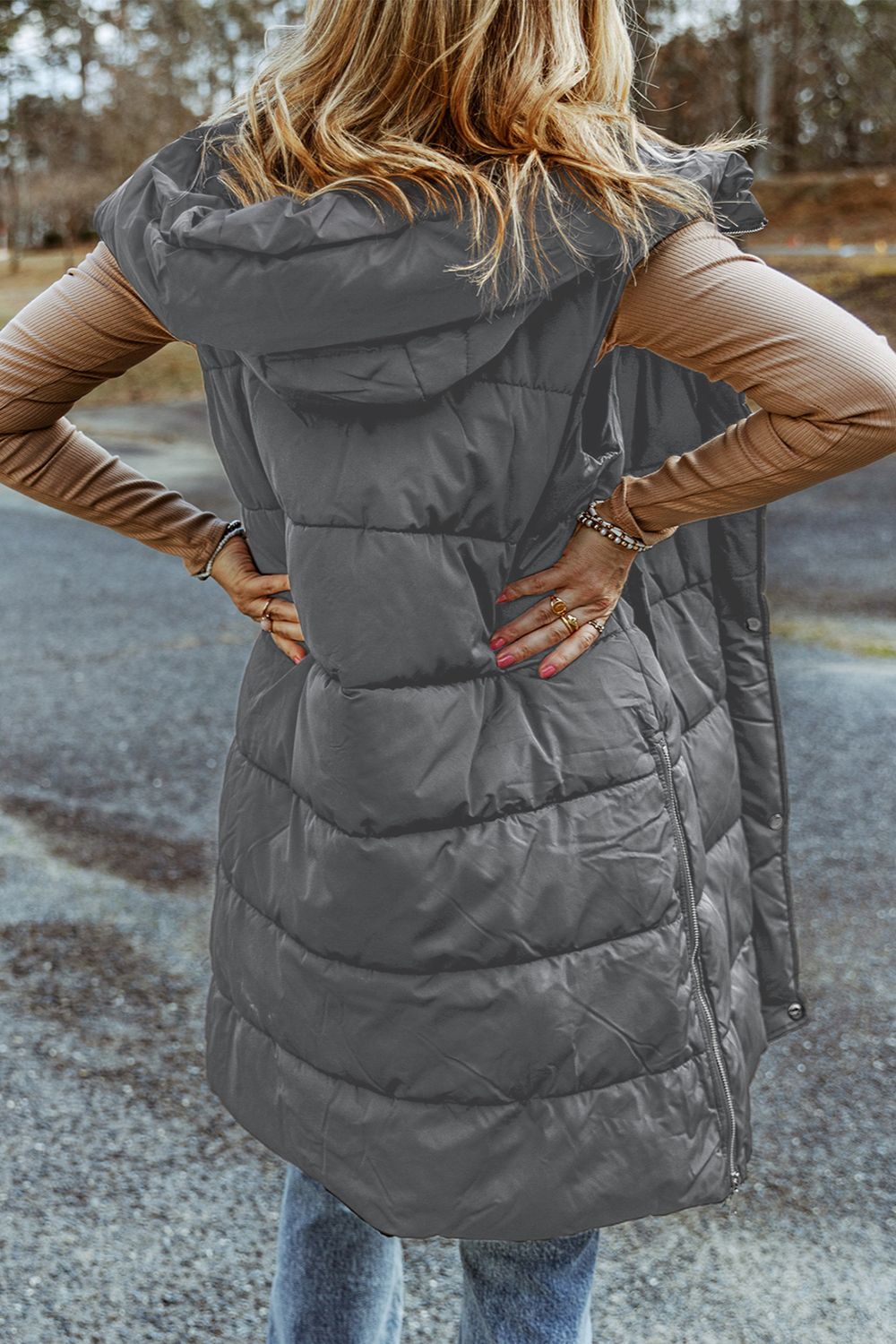 Longline Hooded Sleeveless Puffer Vest - NawdeX