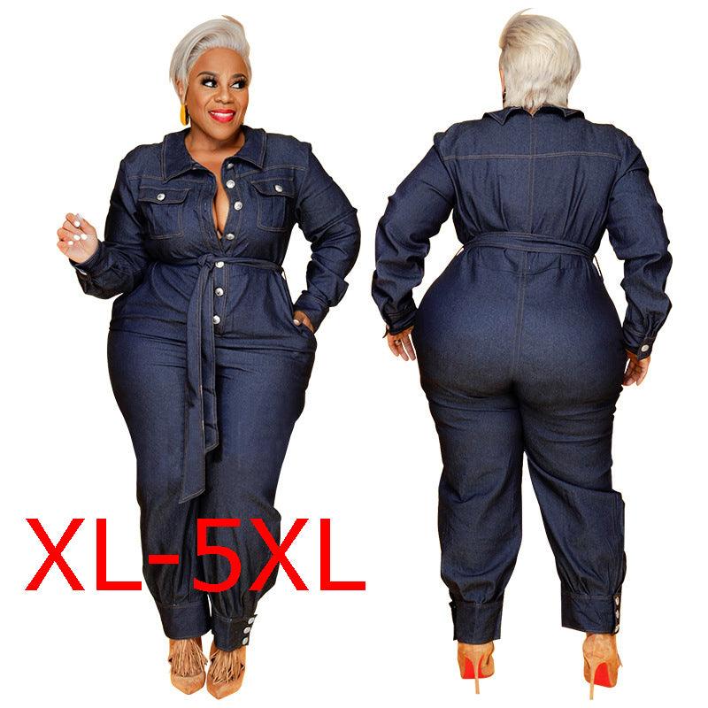 Autumn  PlusSize Women Denim Jumpsuit - NawdeX