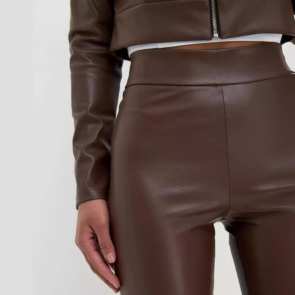 Black Glossy Flared Pants Women - NawdeX