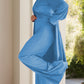 Full Size Slit Round Neck Long Sleeve Top and Pants Set - NawdeX