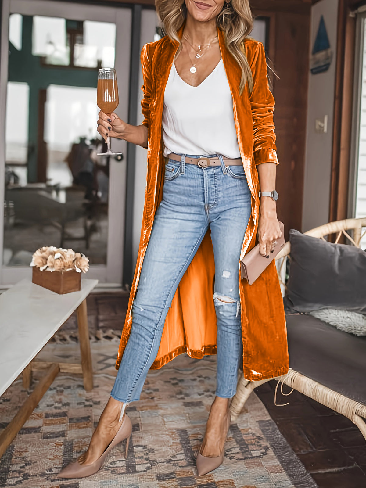 Open Front Long Sleeve Coat - NawdeX