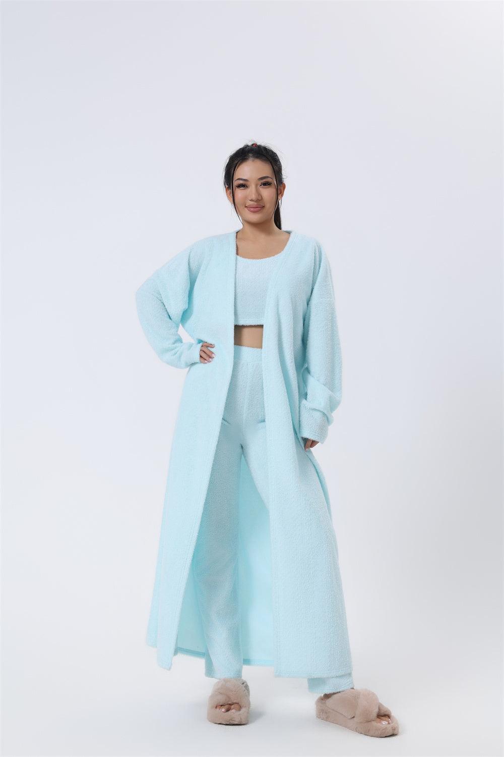 Cozy Pajama Set, 3 Piece Lounge Set, Cute Loungewear, Warm Suit Sets, Matching Set, Lounge Set, 3 Piece Pant Sets, Women Winter Dress - NawdeX