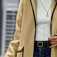 Full Size Contrast Trim Long Sleeve Coat with Pockets - NawdeX