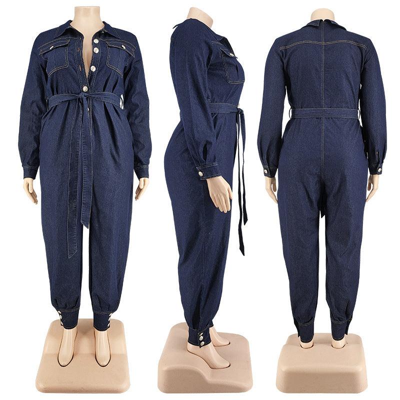 Autumn  PlusSize Women Denim Jumpsuit - NawdeX
