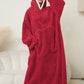 Pocketed Contrast Long Sleeve Hooded Lounge Dress - NawdeX