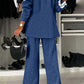 Full Size Contrast Lapel Collar Top and Pants Set - NawdeX