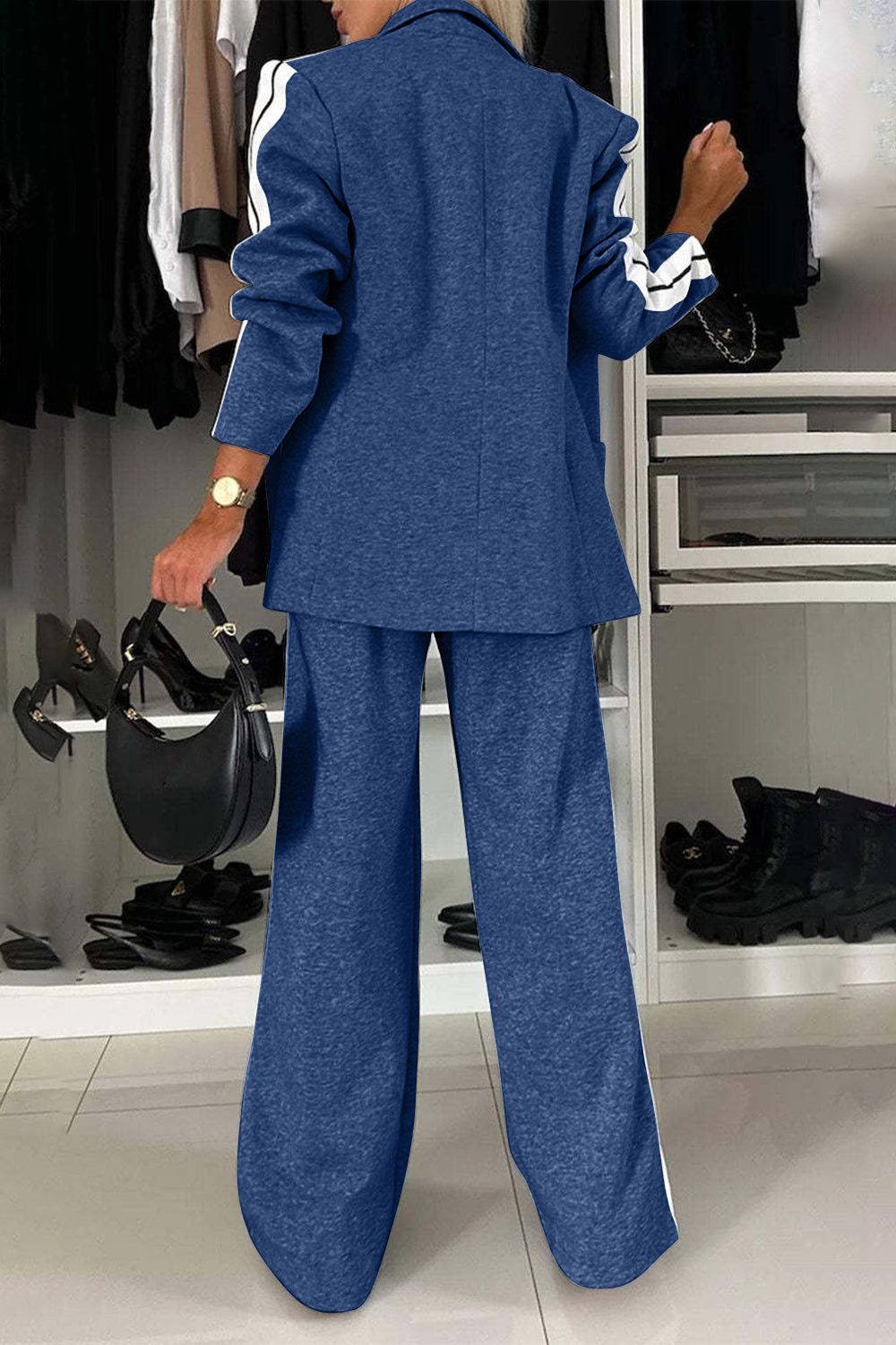 Full Size Contrast Lapel Collar Top and Pants Set - NawdeX
