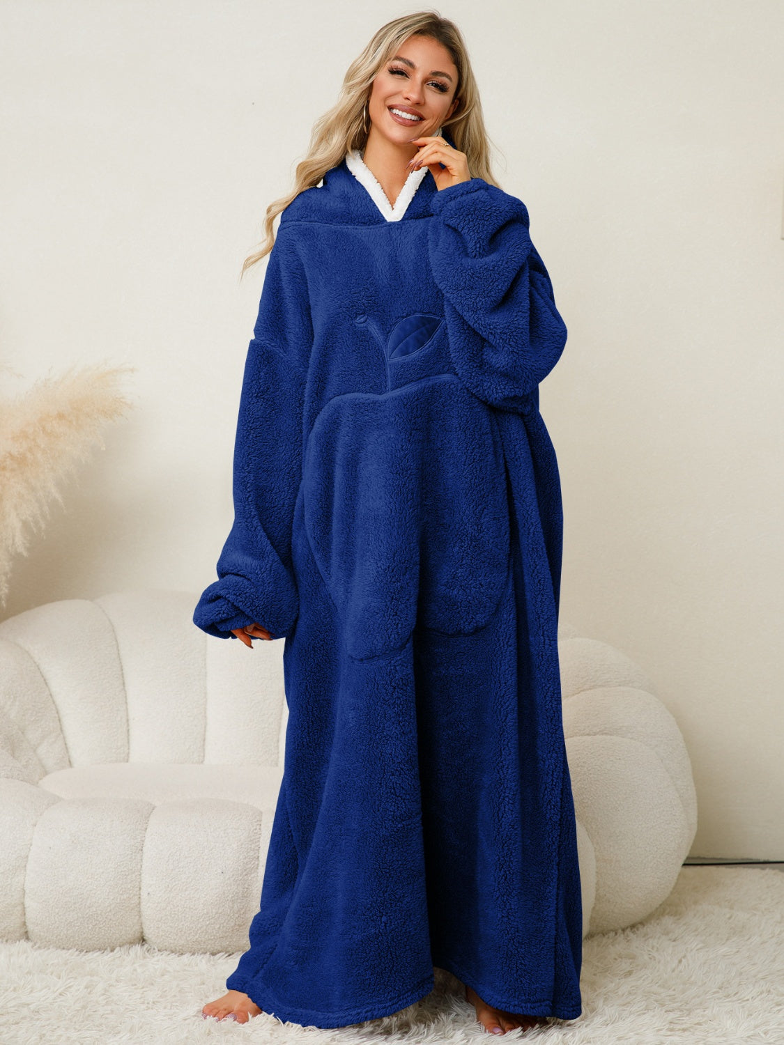 Pocketed Contrast Long Sleeve Hooded Lounge Dress - NawdeX