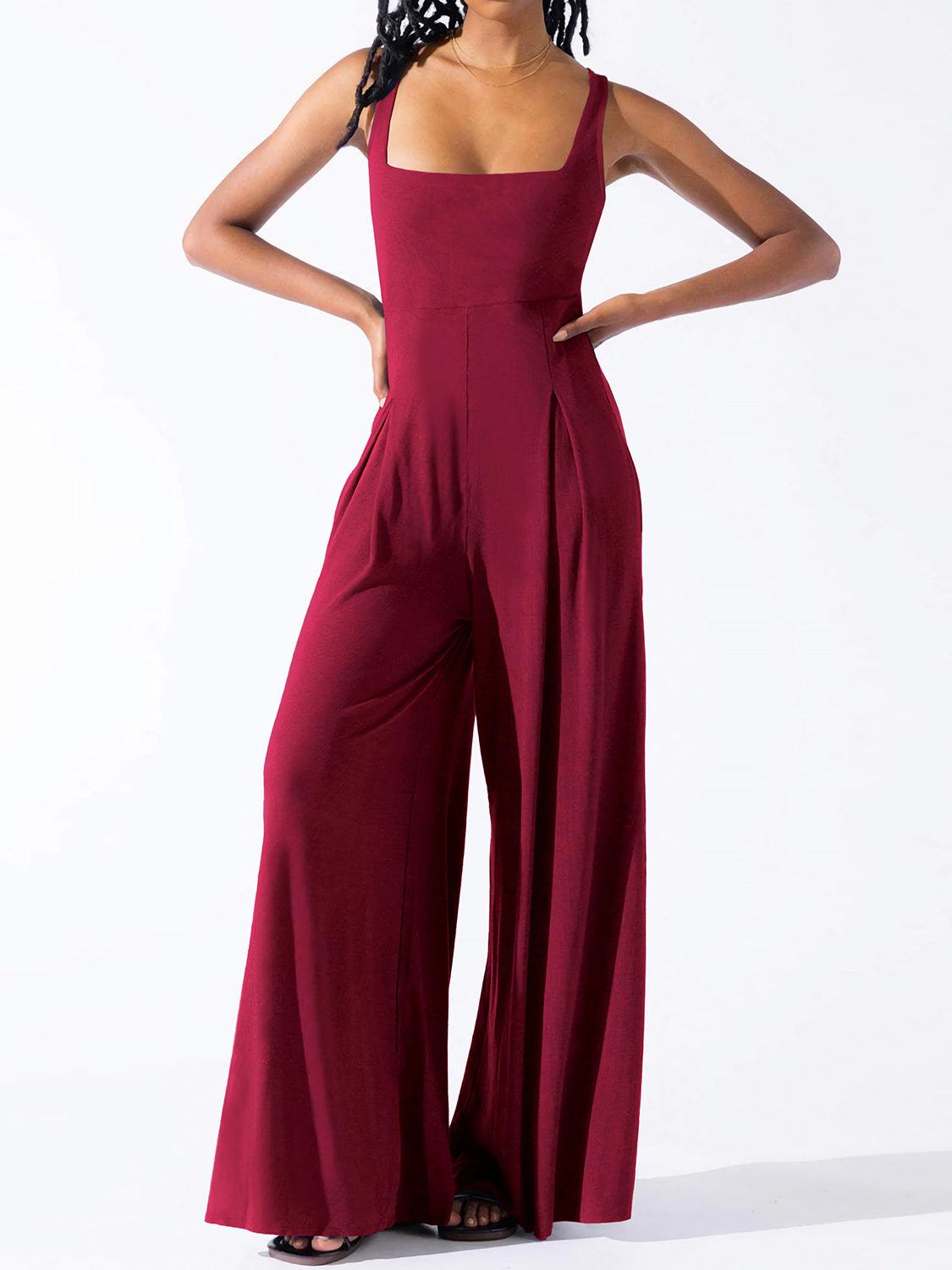 Square Neck Wide Strap Jumpsuit - NawdeX