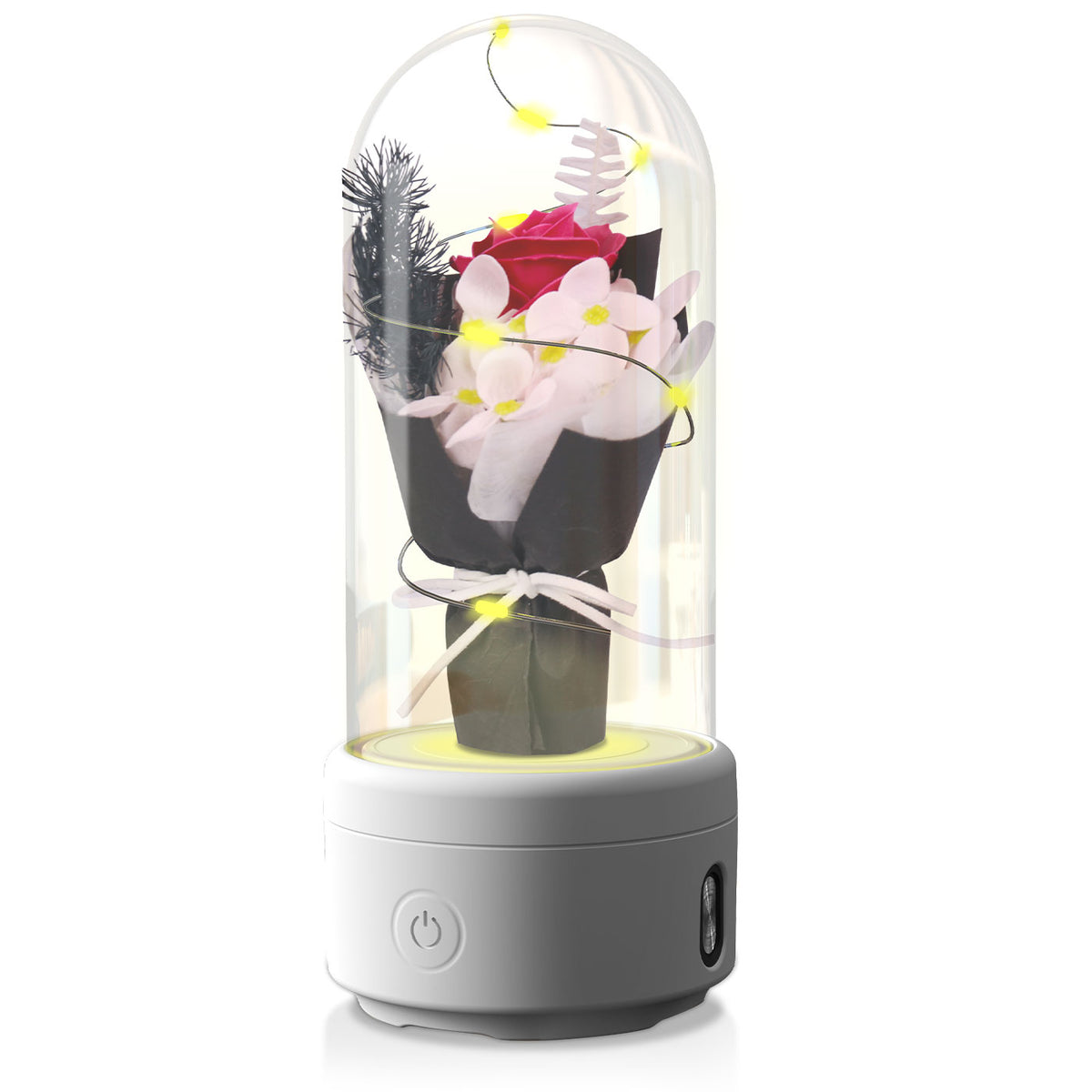 2 In 1 Bouquet LED Light And Bluetooth Speaker Rose Luminous Night Light Ornament In Glass Cover - NawdeX