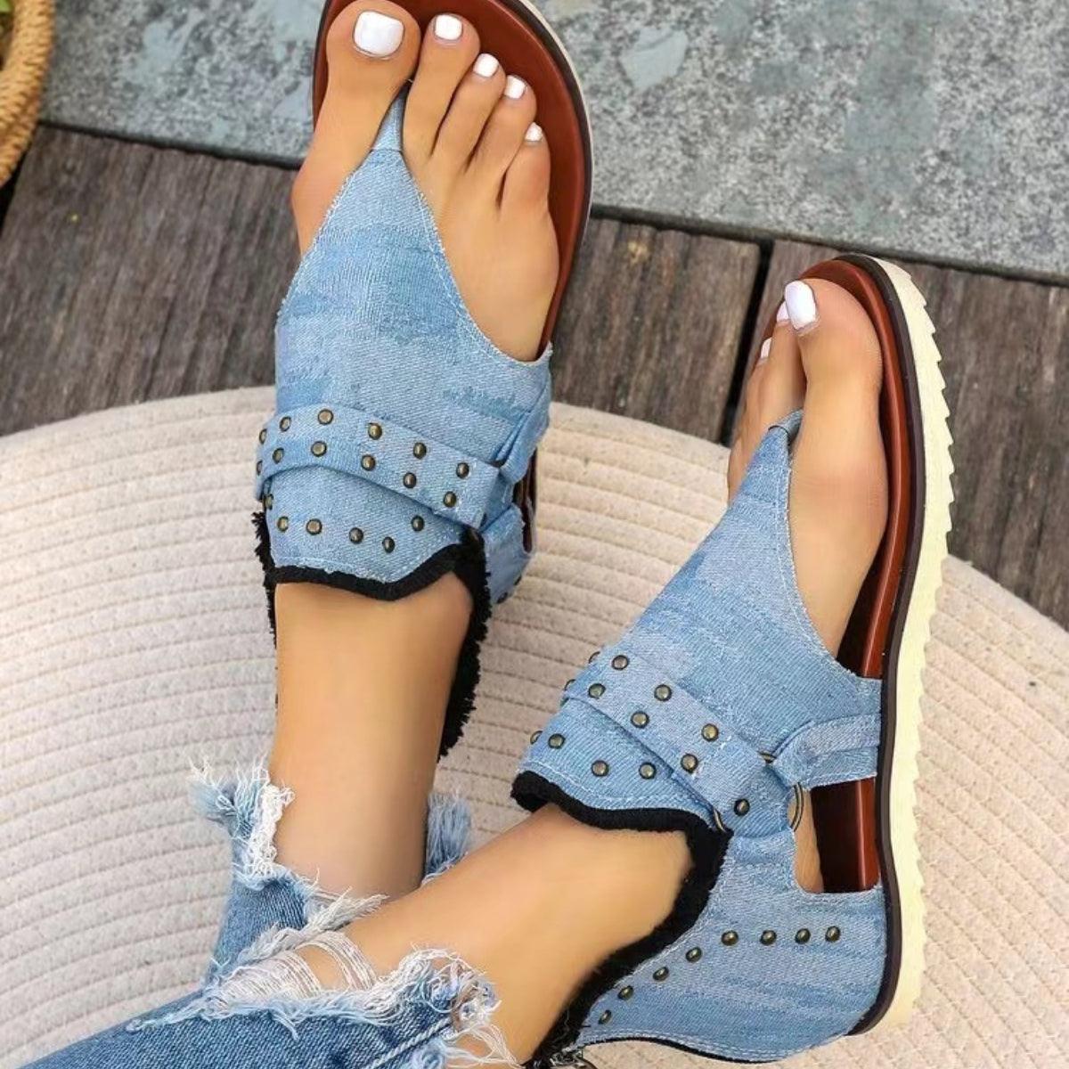 Studded Raw Hem Flat Sandals - NawdeX