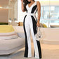 Black And White Contrast Color Slim Fit Jumpsuit (Belt Not Included) - NawdeX
