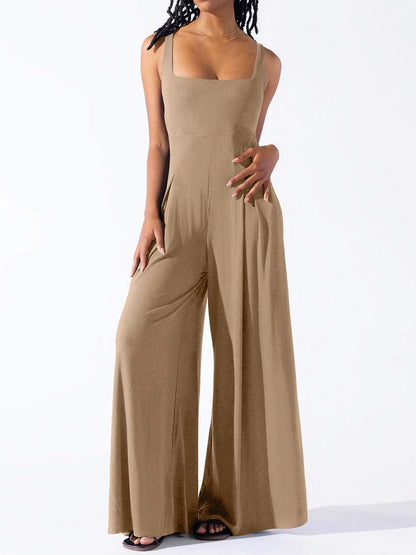 Square Neck Wide Strap Jumpsuit - NawdeX