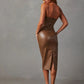 PU Slit Midi Dress - NawdeX