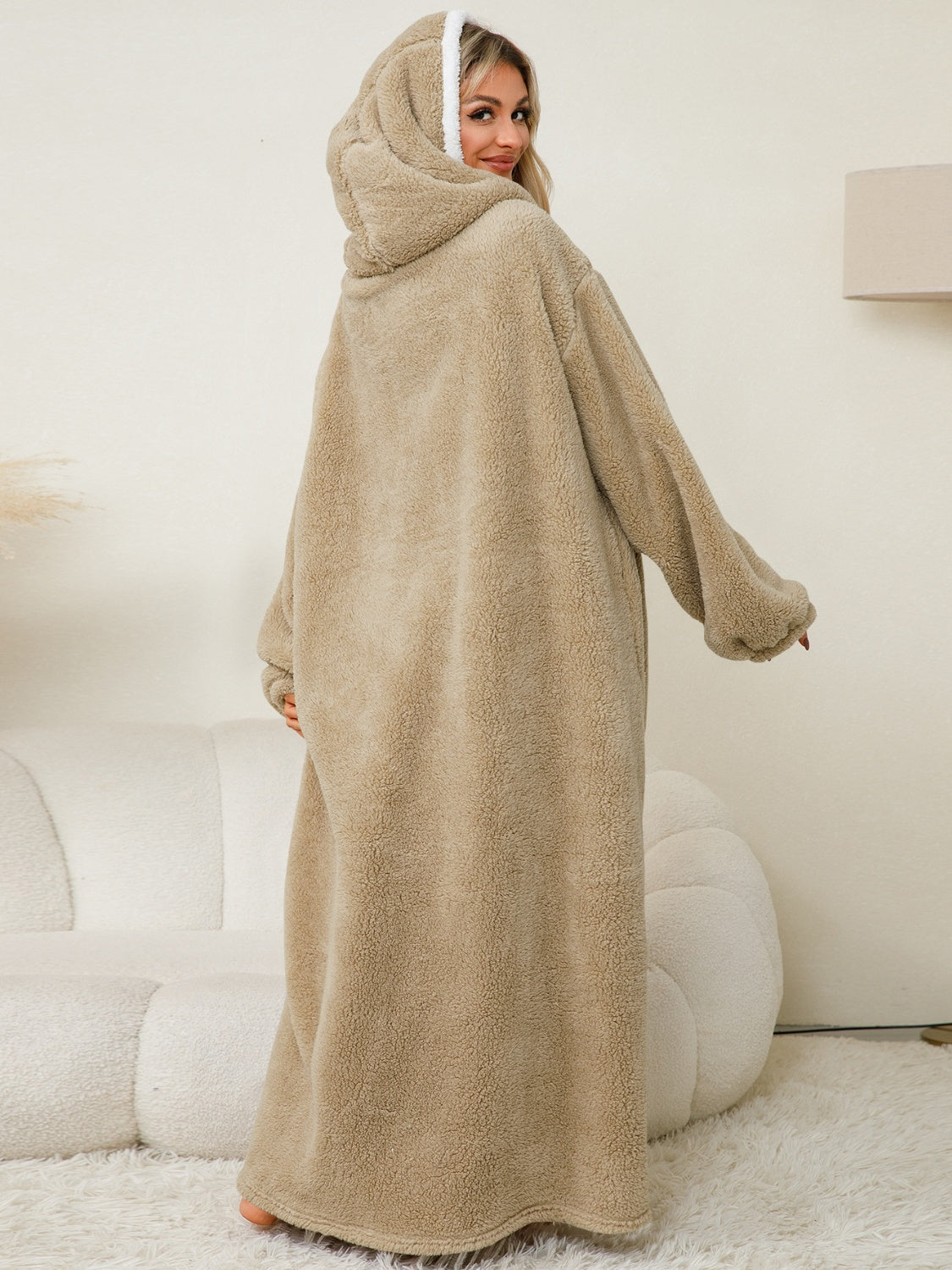 Pocketed Contrast Long Sleeve Hooded Lounge Dress - NawdeX