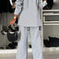 Full Size Contrast Lapel Collar Top and Pants Set - NawdeX
