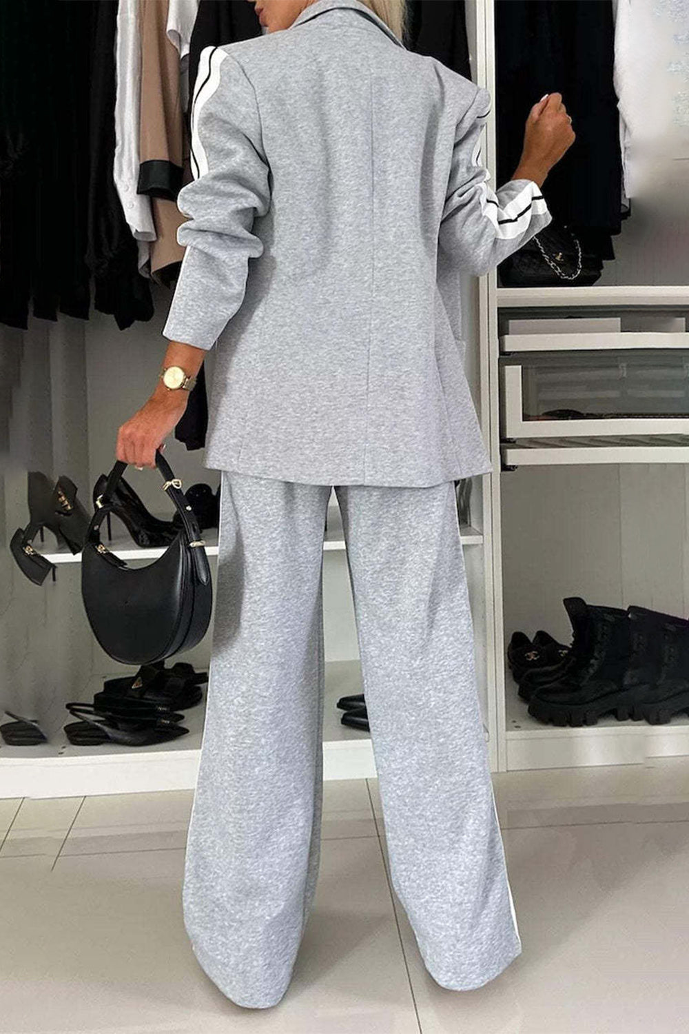 Full Size Contrast Lapel Collar Top and Pants Set - NawdeX