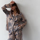 Women's Fashion Satin Printed Cardigan Pajamas Two-piece Set - NawdeX